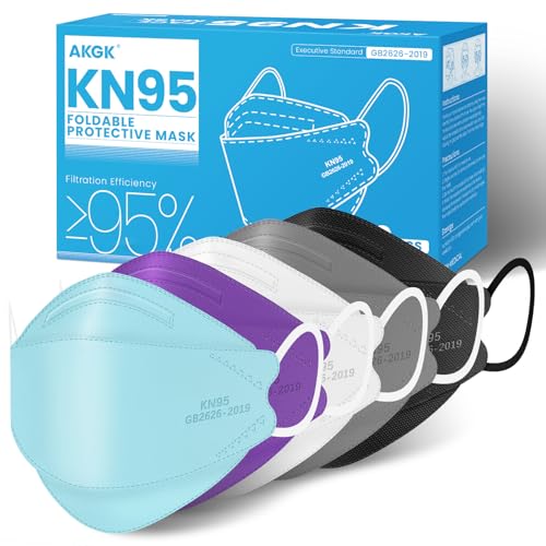akgk KN95 Face Masks 50 Pack, 5-Ply Disposable Multicolor Face Mask Against PM 2.5 Smoke and Dust