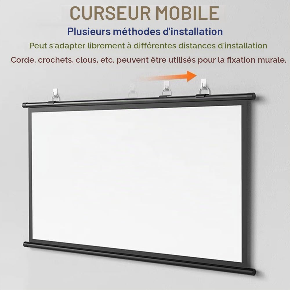 Ecran Projecteur Manuel Enroulable Écran De Projection Mural 40 50 60 Pouces HD 4K Écran Videoprojecteur Home Cinéma pour Intérieur Extérieur, Format 4:3 16:9(60 inch (16:9))
