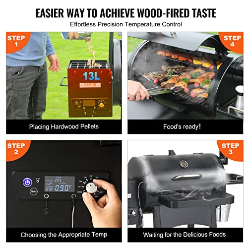 Image of VEVOR Smoker Grill, Portable Wood Pellet Grill with Cart, 500F Max Temperature, 580 SQ.IN Cook Area, 8 IN 1 BBQ Grill with PID Temperature Control & Meat Probe for Outdoor Cooking, Camping, Backyard