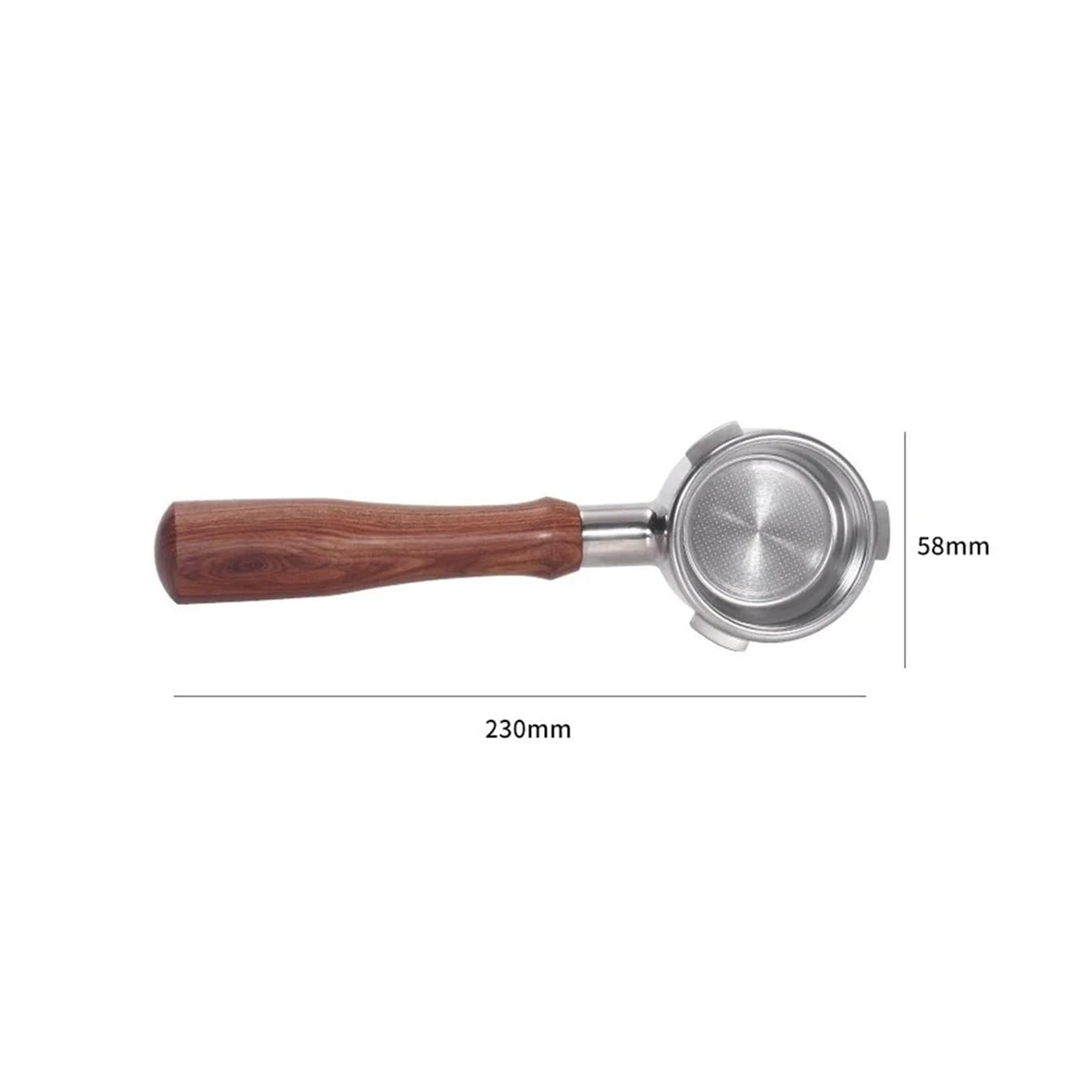 Portafiltro, compatible con Breville, 58mm sin fondo | Repuesto para Oster, 3 uñas, acero inoxidable 304, mango de madera, desmontable(Red Rose wood)