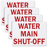 Blushtier 4 Pcs Water Main Shut Off Sign 10' x 14' Plastic Water Sign, Use Indoor Outdoor, Safety Security Caution Warning Notice