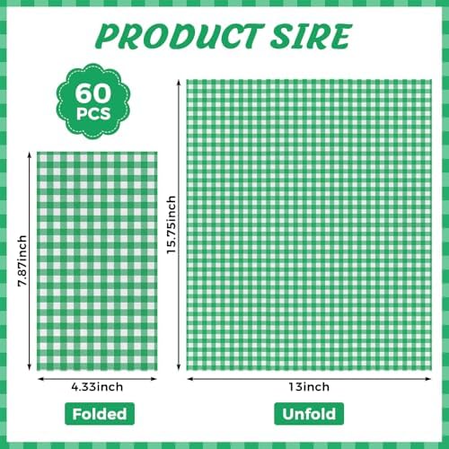 60 Pcs Green Gingham Napkins, 2 Ply Green and White Plaid Bathroom Napkins — 사진 3