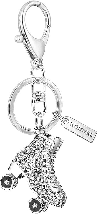 Womens Zinc Alloy Metal Crystal Roller Skate Charm Lobster Clasp Key Ring Keychain ZM80 White