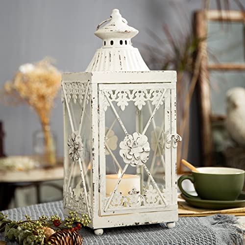 Moroccan Lantern Decorative Outdoor 15" Tall, Metal Shabby Chic Decor Wedding Lanterns For Table Centerpiece Front Porch Fireplace Decorations Pillar Candle Holder With Windproof And Waterproof Glass #TOP4