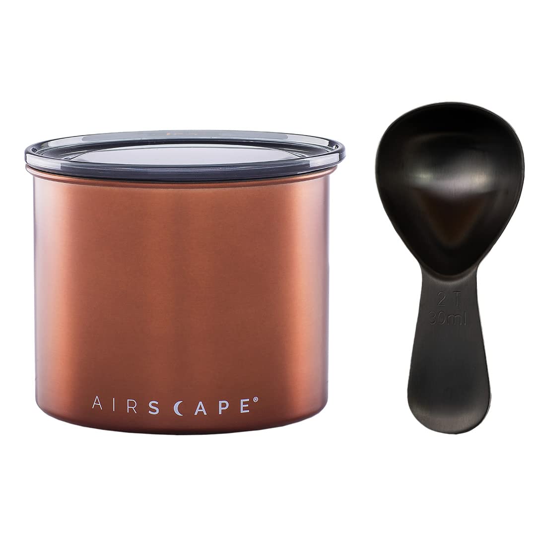 Airscape Stainless Steel Coffee Canister & Scoop Bundle - Food Storage by Planetary Design – Small, 250 milliliters, Stainless Steel, Bronze
