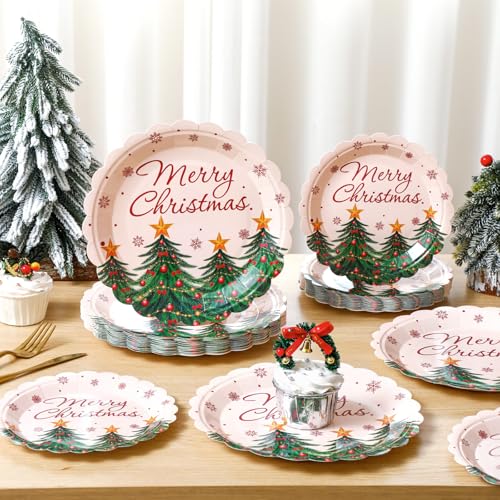 Havawish 60 Pcs Merry Christmas Party Decorations Xmas Tree Plates Christmas Disposable Paper Plates Tableware Party Supplies Xmas Dinner Table Decorations for Home Outdoor Picnic Winter Holiday – Image 4