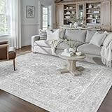 PureCozy Grau Teppich Wohnzimmer 160x230cm Waschbarer Vintage Wohnzimmerteppich rutschfest kurzflor Weich Böhmischen Retro Carpet für Living Room Schlafzimmer Büro Esszimmer Bedroom