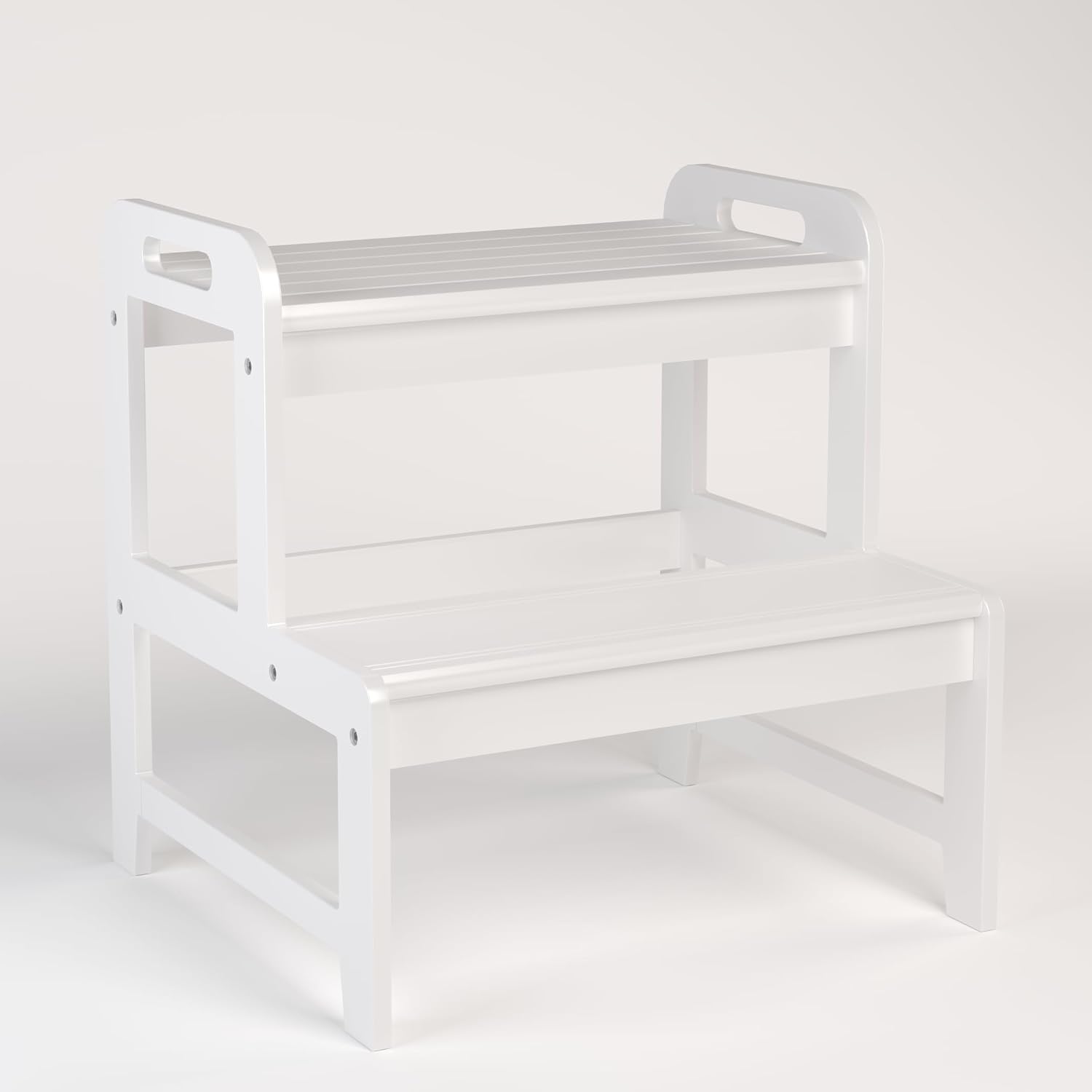 Step Stool for Kids Bamboo Toddler Two Steps Stool with Anti-Slip and Handles Stairs 300 lbs Capacity for Bathroom Kitchen Bedroom(White)