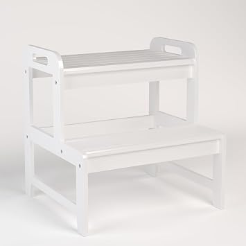 Step Stool for Kids Bamboo Toddler Two Steps Stool with Anti-Slip and Handles Stairs 300 lbs Capacity for Bathroom Kitchen BedroomWhite