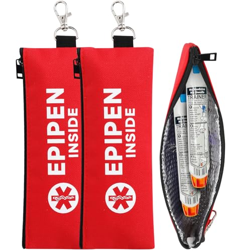WIBOND Insulated EpiPen Carry Case for Travel Soft Portable Medical Bag Holds 1 EpiPens Asthma Inhaler Auvi-Q & Allergy Meds Emergency Holder for Kids and Adults (Red 2 Pcs)