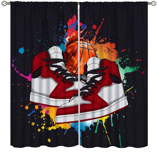 Sneaker Blackout Curtains Colorful Paint Graffiti Art Streetwear Basketball Shoe Hip Hop Street Culture Rod Pocket Window Treatments for Bedroom Kitchen Living Dining Apartment Dorms Cafe 55"W X 63"L