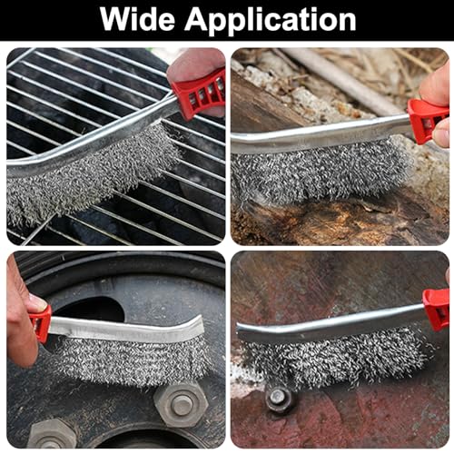 3 Stück Edelstahl Drahtbürste Set, Handdrahtbürste Stahlbürste mit Komfortabel Griff 235mm Handdrahtbürstensatz Edelstahlbürste fur Reinigung Grill Rost Ölflecken Malen Staub(Rot)