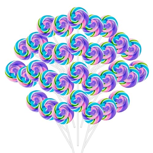 32 Pack Mermaid Swirl Blueberry Lollipops, Individually Wrapped