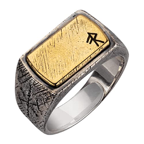 Bague runes de liaison Vegvisir en argent sterling bicolore précieux
