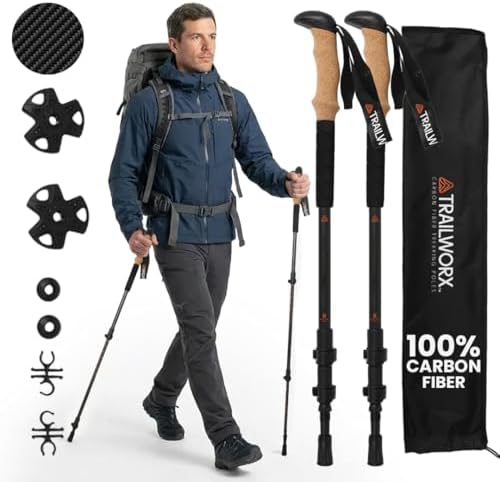 3K Carbon Fiber Trekking Poles, Collapsible Set of 2 Lightweight ...
