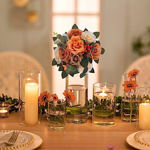 BLOSMON Artificial Flowers Ball Wedding Centerpieces 2 Pcs Terracotta Rose Artificial Flower Center Pieces Decoration for Table Silk Kissing Ball Faux Floral Arrangements for Home Party DIY Decor - Image 3