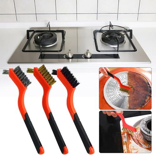 Wire Brush Set, 3Pcs Stainless Steel/Copper/Nylon Wire Brushes for Cleaning with Curved Handle Grip for Rust Removal, Dirt, Paint Scrubbing (Deals, 6.88'' x 6.88'')
