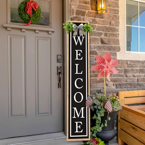 AuraPeak Welcome Sign for Front Porch Door Standing 45X9 Wood Black