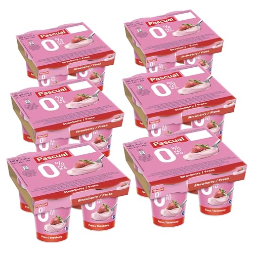 Pascual - Yogur Desnatado Sabor Fresa. Caja de 6 Pack de 4 x 120g. Total 24 uds.