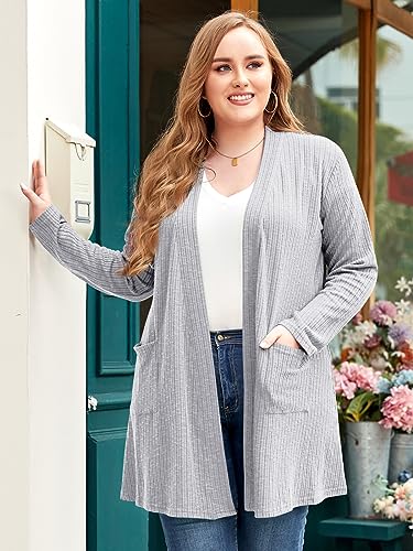 Image of LARACE Open Front Knit Plus Size Cardigan Sweaters for Women with Pockets