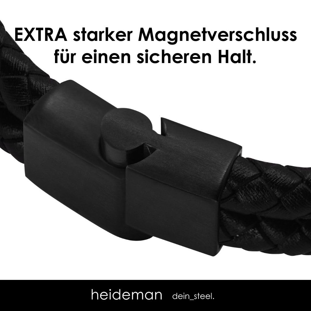 Heideman Armband Herren aus Leder schwarz matt - Lederarmband Elian mit schwarzen Gravurplättchen für Männer - Personalisiertes Geschenk