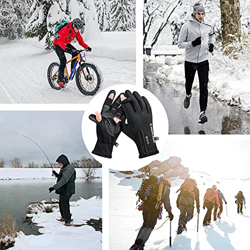 Lsama Winter Cycling Gloves, 2-Fingerless Fishing Driving Motorcycle Walking Riding Hunting Sport Gloves, Anti-Slip Hiking Climbing Golf Shooting Workout Lifting Training Working For Men Women #TOP6