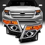 AKKON - For 2011-15 Ford Explorer Driver + Passenger Projector Headlight Assembly Chrome Housing Clear Lens Full Set