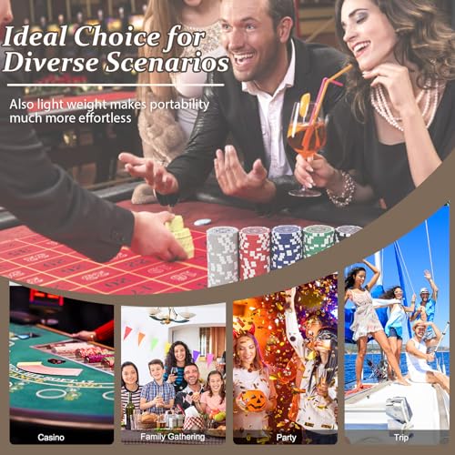 HOMASIS Pokerset mit 300 Chips, Alu Pokerkoffer mit 2 Kartendecks, 5 Würfeln, 1 Dealer Button, Poker Koffer abschließbar, Poker Set Pokerkarten für Texas Hold'em (300 Chips, Silber) – Bild 7