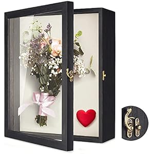 TJ.MOREE Blumen Schattenbox Vitrine 35 x 28 cm Großer Shadowbox Rahmen mit Glasfenstertür Hochzeitsstrauß Medaillen Fotos Aufbewahrungsbox für Andenken – Rustikales Schwarz