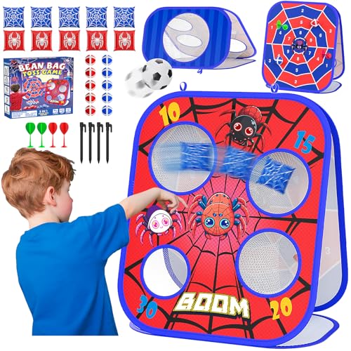 Spider Bean Bag Toss Game, 3-1 Cornhole Board Outdoor Toys for Kids, Family Party Activity Toddler Yard Backyard Beach Lawn Party Camping Game Toys for 3 4 5 6 7 8 Year Old Boys Girls Birthday Gift