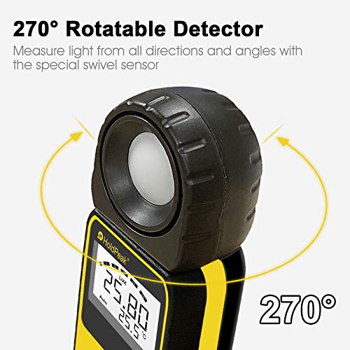 Light Meter-HOLDPEAK 881E Digital Illuminanc/Light Meter with 0.01~300,000 Lux (0.01~30,000 FC) Measuring Ranges and 270° Rotatable Detector for LED Lights and Plants Lumen Meter