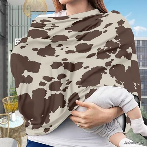 Image of Wanyint Brown Cow Nursing Cover Carseat Canopy Cover Adorable Animal Fur Print Car Seat Covers for Babies Girls Boys Breathable Nursing Cover for Boys Girls