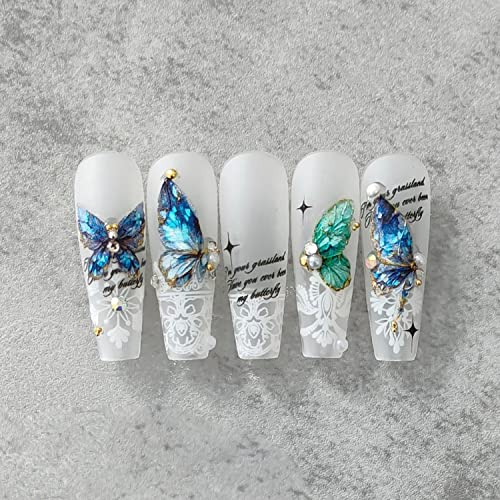Butterfly Nail Art Stickers Decals 5D Embossed Butterfly Nail Decals Green Blue Butterfly Design Acrylic Engraved Nail Stickers Self-Adhesive Butterfly Stickers For Nails Art Decoration Manicure Tips #TOP3
