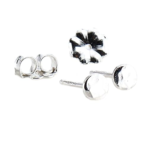 925 Sterling Silver Round Disc Hammered Stud Post Piercing Earrings 3mm Jewelry for Women or Teens (3mm Hammered- Shiny)
