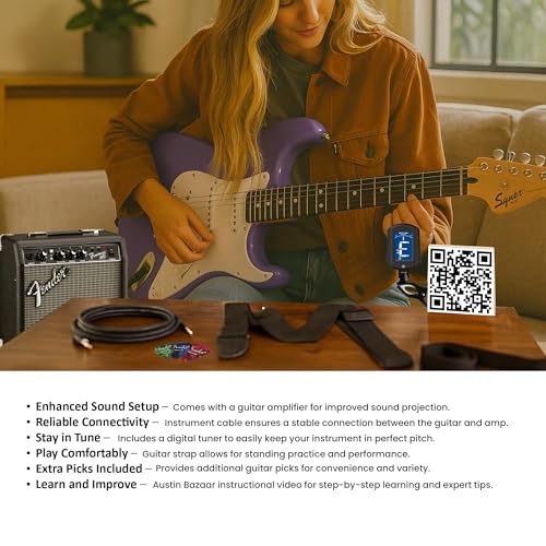 Image of Fender Squier Sonic Stratocaster - Ultraviolet Bundle with Frontman 10G Amp, Tuner, Strap, Cable, Picks, and Austin Bazaar Instructional DVD