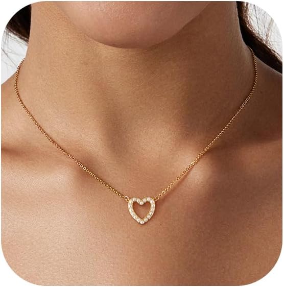 Airmb Cute Heart Necklace for Women Gold/Silver Plated Heart Pendant Choker Necklaces Tendy Love Heart Chain Necklace Dainty Gold/Silver Necklace Jewelry Gifts for Women
