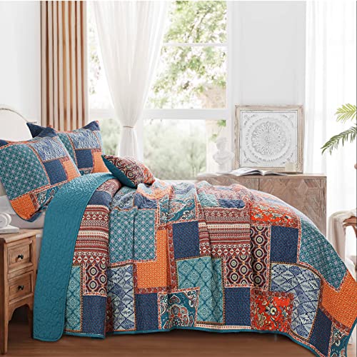 BEDIFANY 3 Pieces Cotton King Size Quilt Sets, Lightweight Bedspread King Size Soft Farmhouse King Quilt Bedding Sets for Bed Decorations for All Seasons,Orange