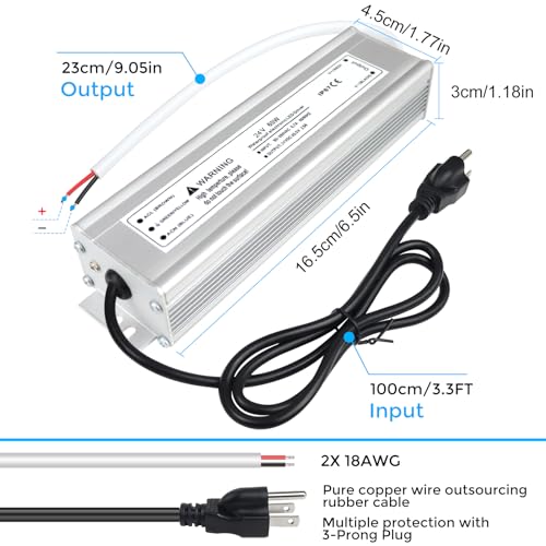 Image of LightingWill LED Driver 60 Watts Waterproof IP67 Power Supply Transformer, 90-265V AC to 24V DC Low Voltage Output, Adapter with 3-Prong Plug 3.3 Feet Cable for Outdoor Use, Computer Project