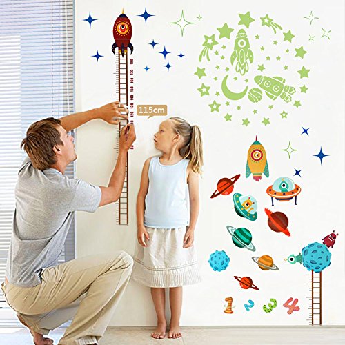 OurWarm Stelle Glow in The Dark Wall Stickers Bambini Altezza Grafico Spazio Crescita del bambino Grafico Decalcomania Bambini Bambini Ragazzi Nursery Bedroom Decoration
