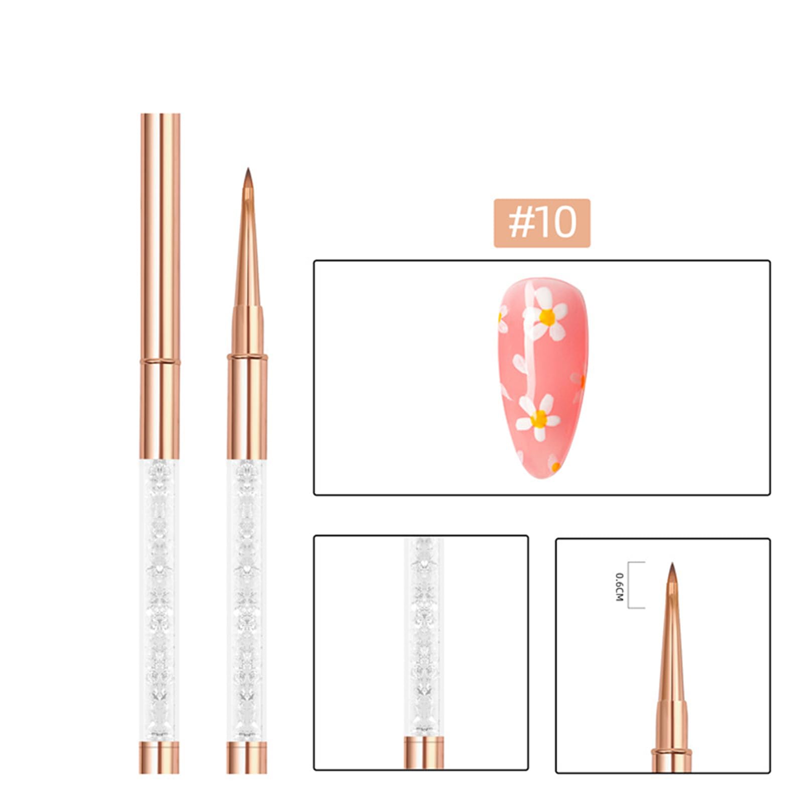 Set di Pennelli per Nail Art 11 Pezzi per il Design Professionale delle unghie. Elegante Kit di Penne a Doppia Testa con Capelli in Nylon e Manico in