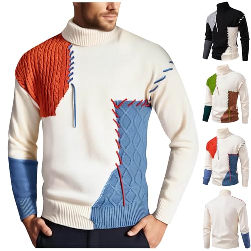 Cambkatl Men's Turtleneck Stylish Color Block Sweaters - Stretch Pullover Casual Long Sleeve Knitted Cozy Sweater Tops2