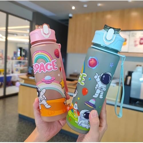 LIGHTER HOUSE 650ml cute Children ASTRONAUT SPACE Water Bottle with Straw PP Plastic BPA Free Safe Kid Outdoor Portable Drink Bottle with Strap (01 Pc.) Assorted Colour