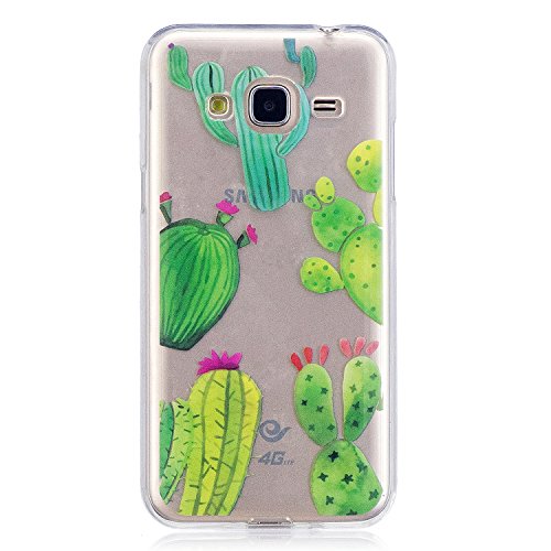 Samsung Galaxy J3(2015)/J3 2016 Case, Coffeetreehouse [Shock Absorption] [Ultra Thin] Colorful Painted Pattern Crystal Clear Soft TPU Silicone Rubber Bumper Floral Back Case Cover for Samsung Galaxy J3(2015)/J3 2016-cactus - Image 1