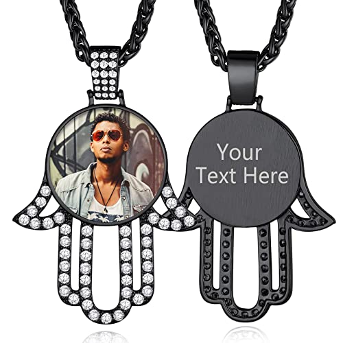Custom4U Picture Necklace Personalized Photo for Men Women Steel/18K Gold Plated/Black Custom Angel Wings/Heart Pendant Necklace with Picture Memory Circle Chain 18-30 Inch,Hip Hop Jewelry+G