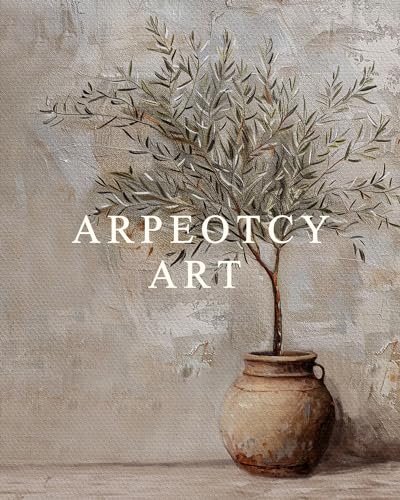 Image of ARPEOTCY Vintage Framed Botanical Wall Art, Bedroom Bathroom Rustic Farmhouse Art Decor, Olive Tree in Vessel Canvas Print Retro Paintings, Home Neutral Antique Decor, 8x10 Inch