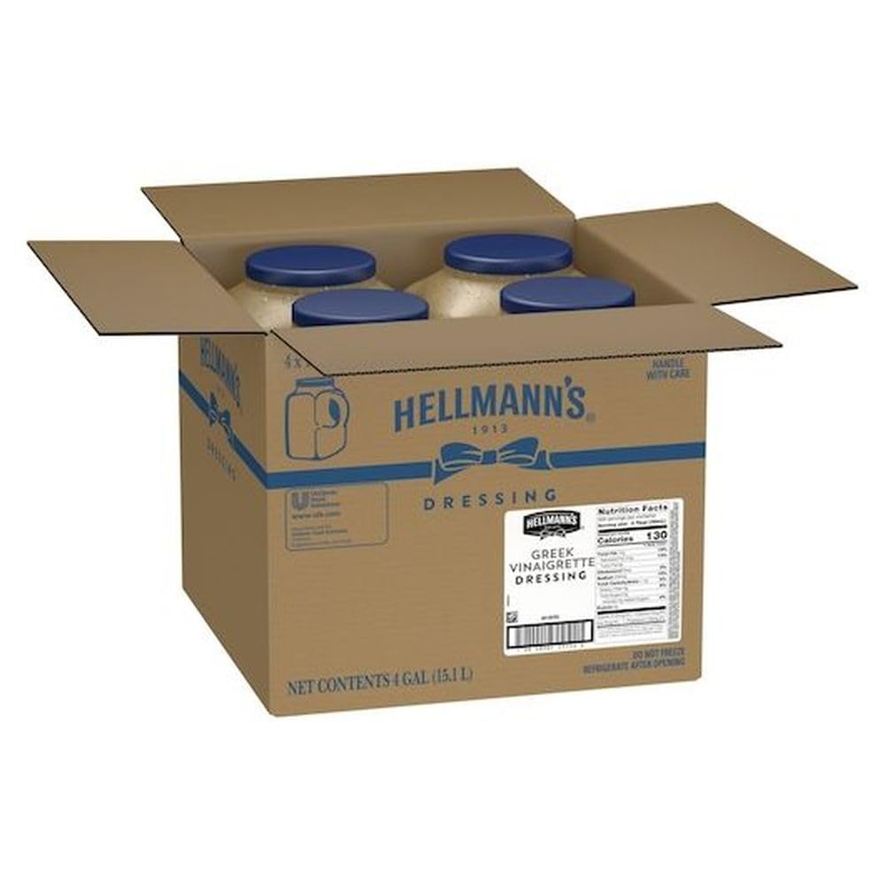 Hellmann's Greek Vinaigrette Salad Dressing Jug Gluten Free, No Artificial Flavors or added MSG, 1 gallon (Pack of 4)
