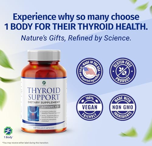 Image of 1 Body Thyroid Support Supplement, 90-Day Supply, 3 Pack with B12, Iodine, Zinc, Selenium, Ashwagandha, Non-GMO Vegetarian Formula