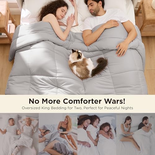 Image of Bedsure Comforter Duvet Insert - Quilted Comforters Cal King Size, All Season Duvet, Down Alternative Bedding, with 8 Tabs, Gifts for Women /Men, Light Grey,Alaskan King 130x120 Inches
