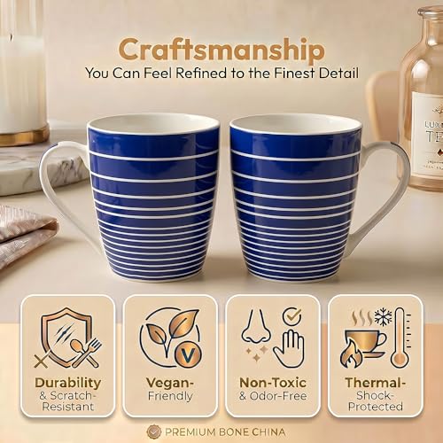 Image of U.P.C. Milk Mug Set of 2 | Ceramic & Bone China Coffee Milk Cups | Designer Printed Tea Coffee Mug Set | Large Capacity Milk Mugs | Microwave Safe Cup Set | Kitchen Drinkware