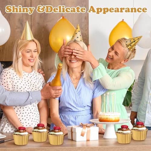 Image of 450 Pack Gold Cupcake Liners Bulk Disposable Foil Muffin Cup